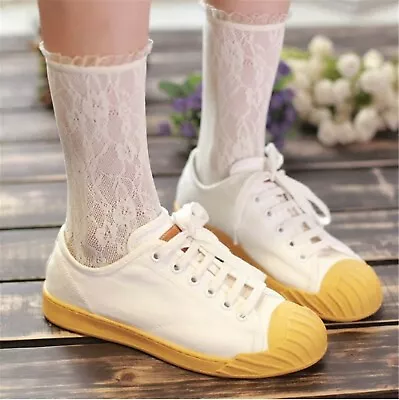 Women Girl Fancy Retro Lace Trim Ruffle Frilly Floral Princess Dress Short Socks • $9.99