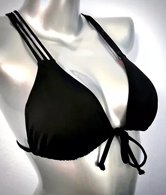 NWT Victorias Secret PINK Swim Strappy Tie Front Triangle Bikini Top Black XS • $9.99