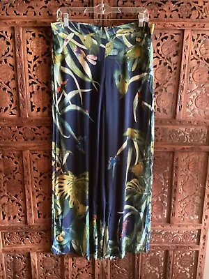 New Vince Camuto Swim Summer Wide Slit Leg Pants Navy Tropical Sz M • $29