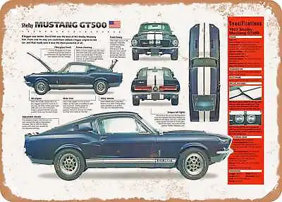 Classic Car Art - 1967 Shelby Mustang GT500 Spec Sheet - Rusty Look Metal Sign • $18.66