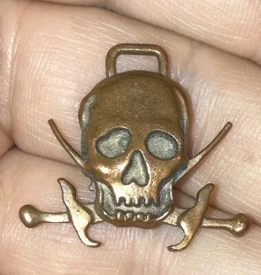 Antique WWI Era Copper Skull Cross Swords Fob Pendant Memento Mori • $75