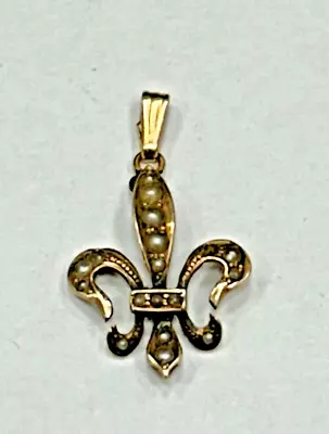 Vintage/Antique Fleur De Lis 14k Yellow Gold And Seed Pearl Pendant Charm • $174.99