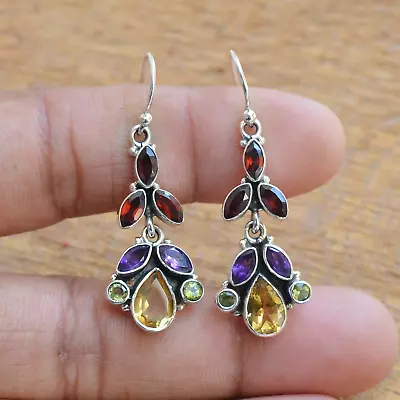 Multi Stone Earrings 925 Sterling Silver Garnet Earrings Amethyst Earrings • £138.36