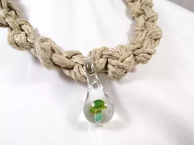 Retro Y2K Glass Green Mushroom Pendant Hemp Choker Necklace +3 Wish Bracelets • $9.99