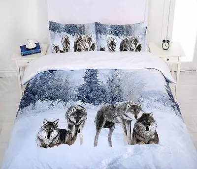 Single/KS/Double/Queen/ King Size Bed Quilt Doona Cover Set--Snow Wolf Family • $35