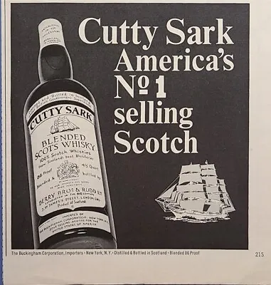 Cutty Sark Scotch Blended Scots Whisky Ship Bottle Vintage Print Ad 1967 • $10.77