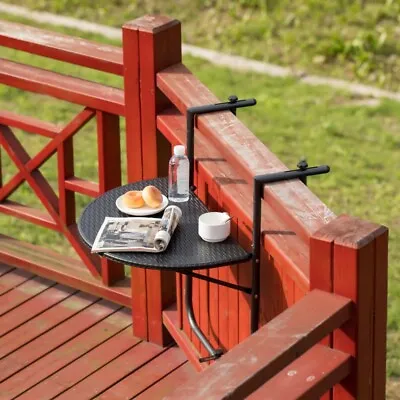 Folding Hanging Rattan Indoor Outdoor Balcony Fence Patio Dinning Coffee Table • £19.99