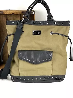 R & Em Olive Green And Black Rebecca Minkoff Canvas Faux Leather Tote Bag Cute!! • $65