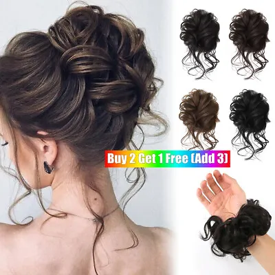 £3.42 • Buy Curly Messy Bun Hair Piece Updo Scrunchie Fake Natural Bobble Hair Extensions