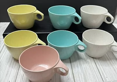 Vintage 1940-50’s Imperial Ware Melmac Pastel Confetti Coffee Cups Set Of 7 • $42.50