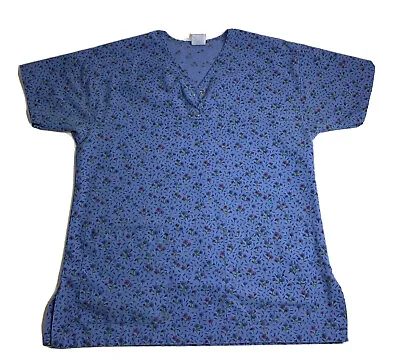 Medline Angelstat Scrub Top Womens M Front Pockets Blue Floral • $6.73