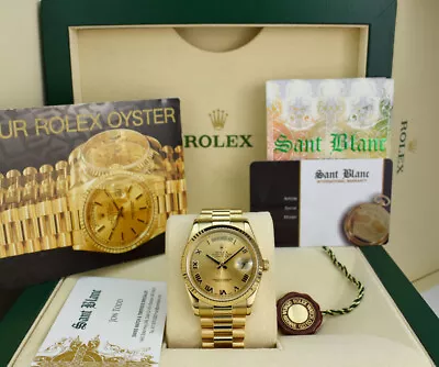 ROLEX 18kt Gold Day Date President Fat Buckle Gold Roman 118238 SANT BLANC • $28950