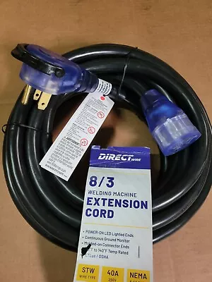 Direct Wire 8/3 Extension Cable 230V 25ft 40A ETL OSHA NEMA Welding Machine Cord • $99.95