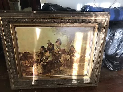 Very Large Very Heavy Wooden Framed Picture Very Old • £100