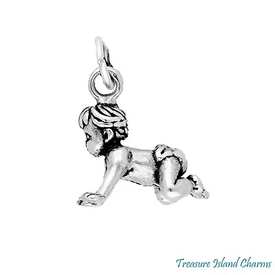 Crawling Baby In Diaper Toddler Child 3D 925 Solid Sterling Silver Charm • $18.95