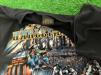 VTG  1991 Frontier Harley Davidson T Shirt 3D Emblem Nebraska Riflemen Cowboy 2X • $999