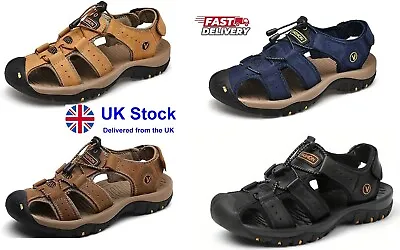 Mens Sandals Beach Closed Toe Summer Hiking Walking Shoes Genuine Leather Beach • £22.46