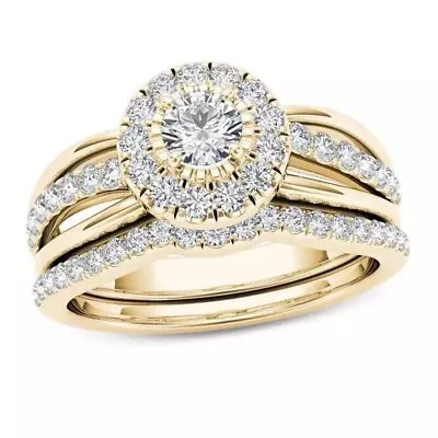 £109.62 • Buy 1.65 Ct Diamond Wedding Band Engagement Bridal Ring Set 14k Yellow Gold Finish