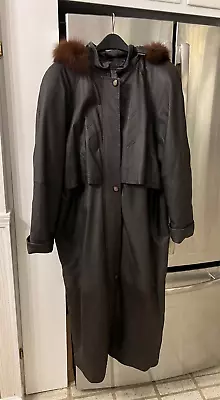 Vintage 90s Women’s Comint Brown Leather Longline Trench Coat Plus Size 1X • $45