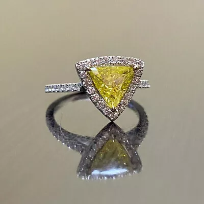 2Ct Trillion Canary Yellow Diamond Engagement Halo Ring 14K White Gold Finish • £94