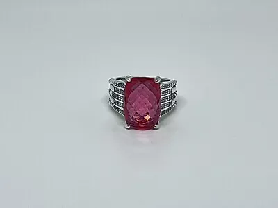 David Yurman Sterling Silver Tides 16x12mm Pink Tourmaline W/Diamond Ring Size 8 • $179