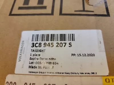 $160 • Buy VW 3C8-945-207-S. 2011-2012 CC R-Line.  Left Rear Taillight.