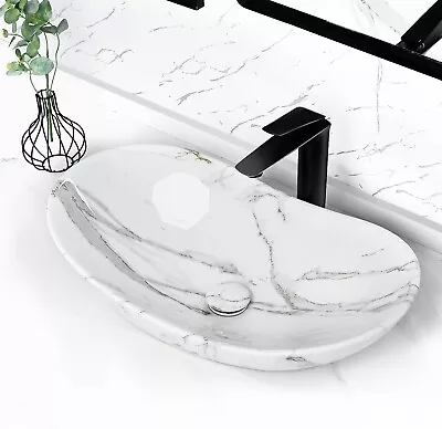 Tysun Oval Vessel Sink - 24  X 14  Boat Shape Bathroom Vessel Sink Marble • $80