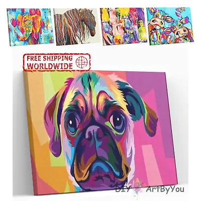 Paint By Numbers Kit DIY Oil Painting Framed Canvas Art Dog Elephant Horse Birds • $12.99