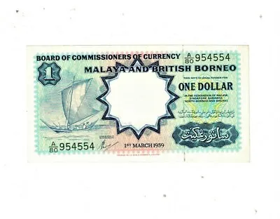 MALAYA & BRITISH BORNEO 1959 ISSUE $1 DOLLAR P8a • $40