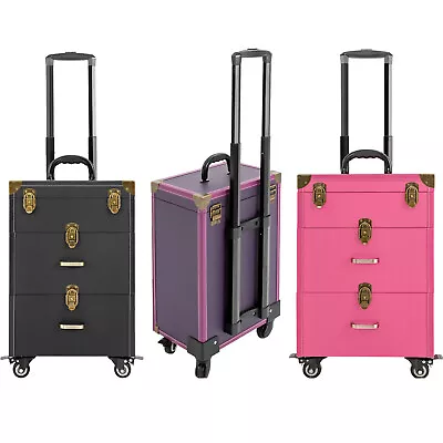 $80.75 • Buy Rolling Train Case Aluminum Trolley Professional Cosmetic Organizer Box W/Drawer