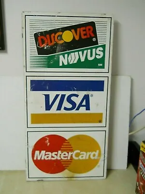 Double Sided Aluminum Metal Discover Visa Master Card Credit Card Sign W/ Flange • $63.96