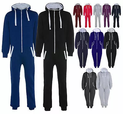 UNISEX  1Onesie Plain Jumpsuit All In One Hooded Sizes S- 5XL • £24.99