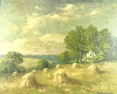 Arthur Mitchell Impressionist Oil Painting Haystacks Farm Scene Fine Art 1940s • $2199.12