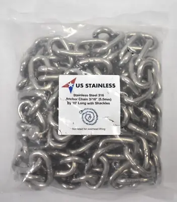 US Stainless Steel 316 Anchor Chain 5.5mm 3/16  X 10' Long Shackles Marine Grade • $69.99