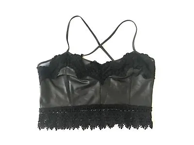 Womens Bralette Crop Top Size M Medium Black Criss Cross Crochet Lingerie • $13.24