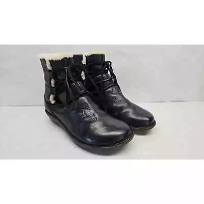 UGG Caspia Shearling Leather Boots  Black Lace Up Fur Women’s Size 10 Style 1932 • $49.99