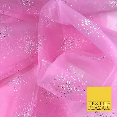 PINK Premium Glitter Hologram Cluster Organza Fabric - Dress Flowy Decor QD919 • £5.99