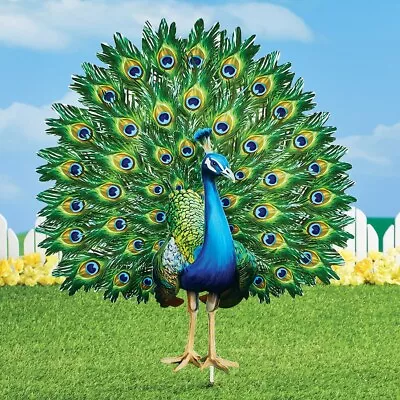 Colorful Bright Peacock Bird Metal Stake Garden Yard Art Lawn Ornament 30 H • $29.98