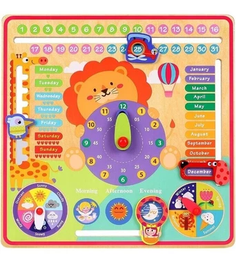 £11.99 • Buy KIDS EDUCATIONAL 7 In 1 WOODEN CALENDAR BOARD TOYS SEASON DAYS MONTHS CLOCK