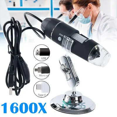 8LED 1600X 10MP USB Digital Microscope Endoscope Magnifier Camera W/ Stand Black • $25.69
