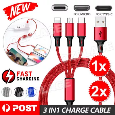 Up To 2x 3in 1 Multi USB Charger Charging Cable Cord For Micro USB TYPE Android • $4.65