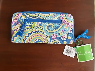 Vera Bradley Capri Blue Retired Travel Organizer Passport Wallet Case Zip Around • $32