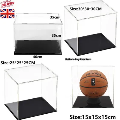 Clear Acrylic Display Case Perspex Box Plastic Black Base Dustproof Four Sizes • £16.99