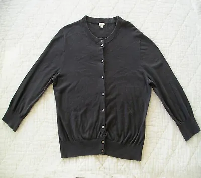 J.Crew - Size XL Dark Gray Jackie Sweater Buttons 3/4 Sleeve 100% Cotton EUC • $19.50
