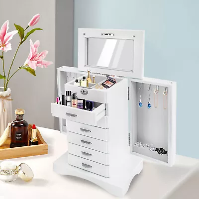 Jewelry Box Jewelry Armoire Cabinet Large Box Jewelry Box Organizer Key Lock Set • $84