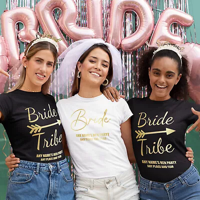 Personalised Hen Party T Shirts Custom Name Date And Destination Metallic Gold • £9.95