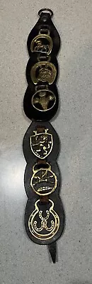 Six Rare Miniature Horse Brasses On Leather Martingale.  One Is A Pegasus! • $65