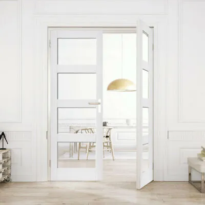 Internal Rebated Door Pair French Doors Shaker 4 Light Clear Glass White Primed • £279.99