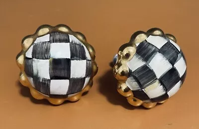 Pair Of Ceramic Mackenzie Childs Petit Four Round Knob Courtly Check • $76