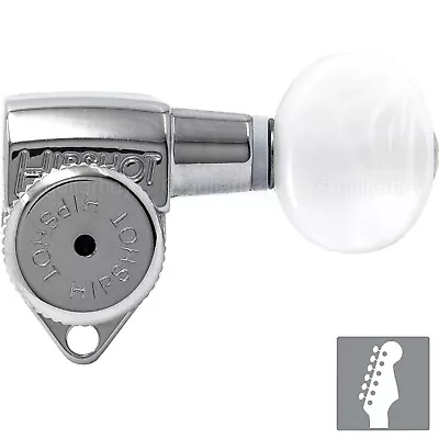 NEW Hipshot Grip-Lock STAGGERED Locking TUNERS 6 In Line Oval Pearloid - CHROME • $99.95